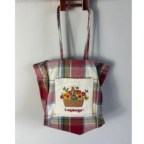 Longaberger Womens Plastic Lined Plaid Small Tote Bag Multicolor Size 10"x10" - Picture 1 of 10